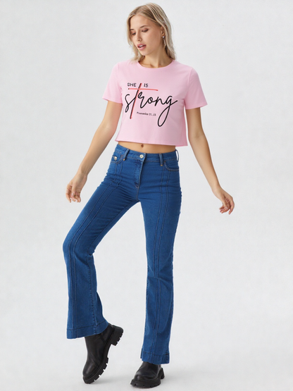 GenZudio “She Is Strong – Proverbs 31:25” Inspirational Women’s Crop Top
