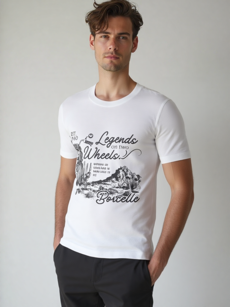 GenZudio “Legends on Two Wheels” Vintage Motorcycle Graphic Men’s T-Shirt – White