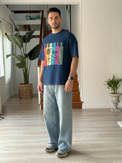 Summer Retro Beach Paradise Premium Oversized T-Shirt