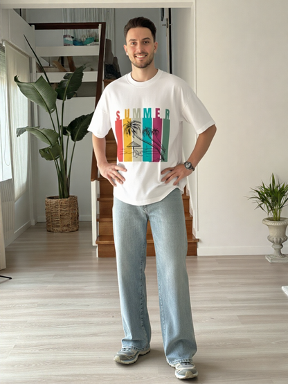 Summer Retro Beach Paradise Premium Oversized T-Shirt