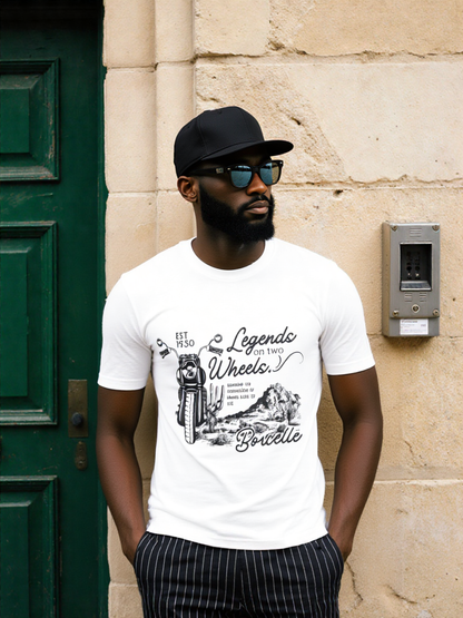 GenZudio “Legends on Two Wheels” Vintage Motorcycle Graphic Men’s T-Shirt – White