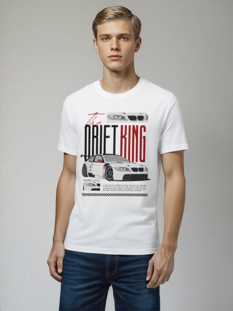 GenZudio “The Drift King” Sports Car Graphic Oversized T-Shirt for Men – White