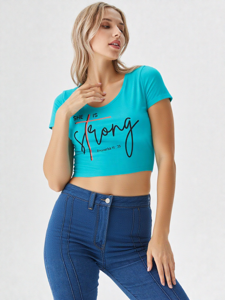 GenZudio “She Is Strong – Proverbs 31:25” Inspirational Women’s Crop Top