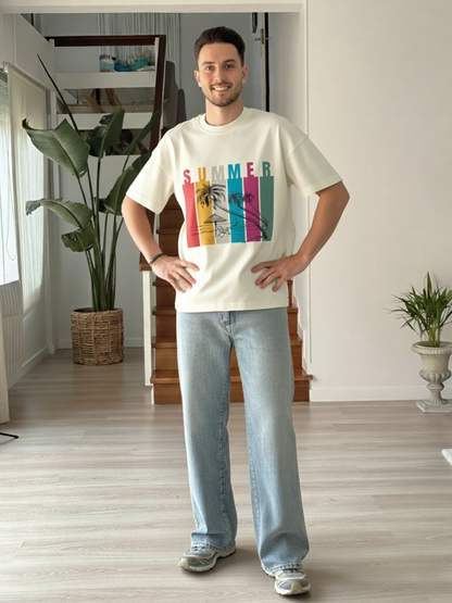 Summer Retro Beach Paradise Premium Oversized T-Shirt