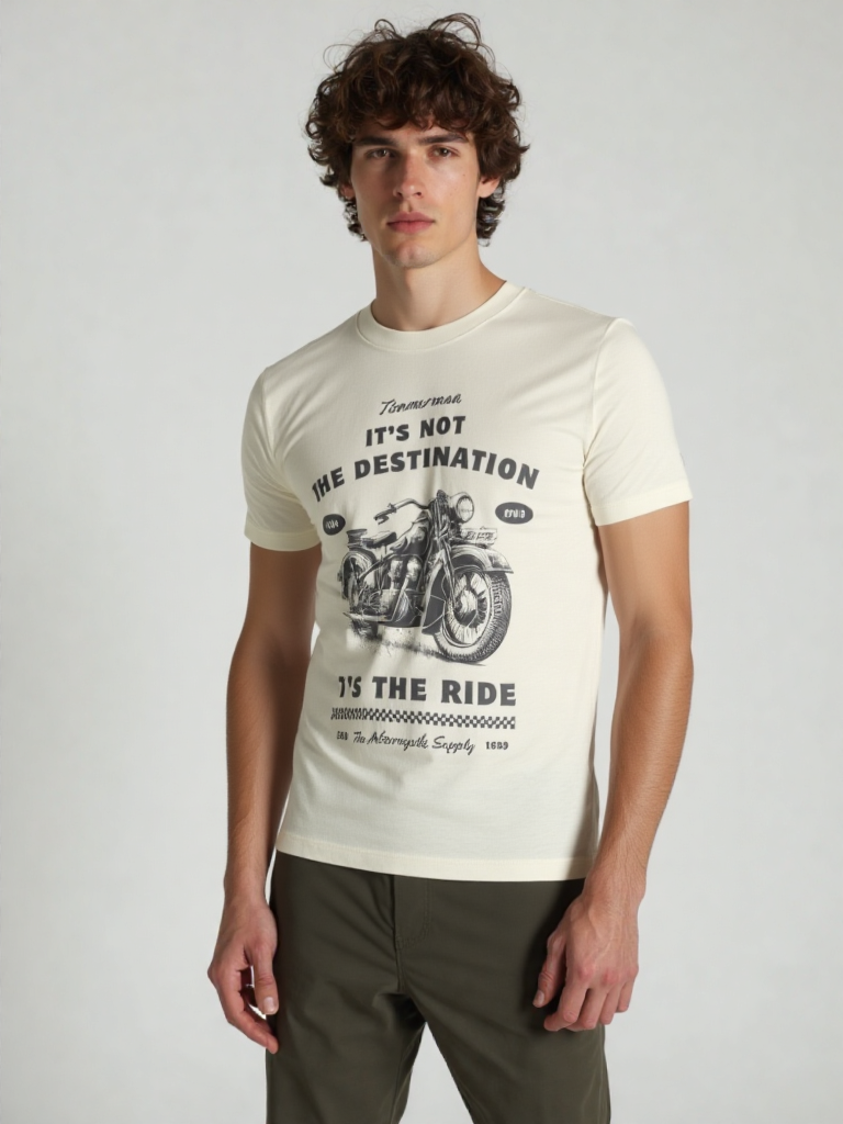 GenZudio “It’s Not the Destination, It’s the Ride” Vintage Motorcycle Graphic Men’s T-Shirt – Ivory
