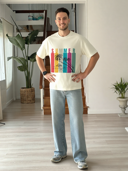 Summer Retro Beach Paradise Premium Oversized T-Shirt