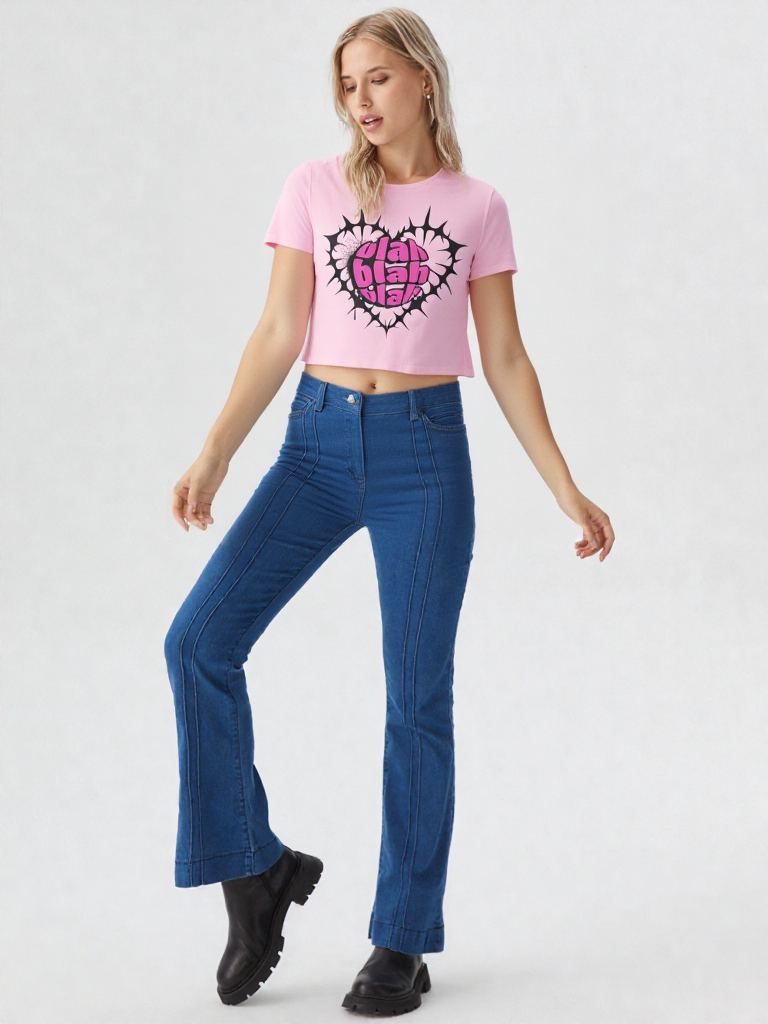 GenZudio “Blah Blah Heart” Funky Graphic Women’s Crop Top