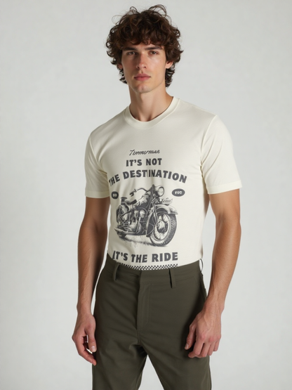 GenZudio “It’s Not the Destination, It’s the Ride” Vintage Motorcycle Graphic Men’s T-Shirt – Ivory