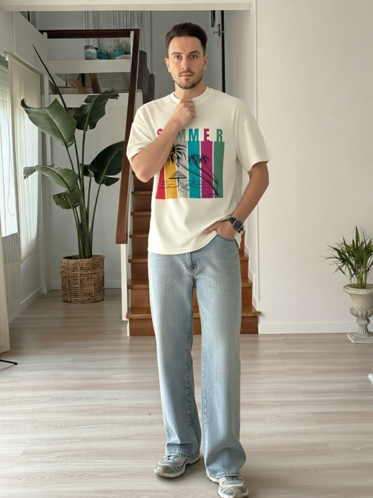 Summer Retro Beach Paradise Premium Oversized T-Shirt