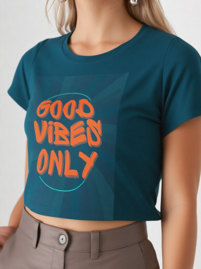 GenZudio “Good Vibes Only” Women’s Crop Top – Street Style Graphic Tee