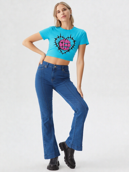 GenZudio “Blah Blah Heart” Funky Graphic Women’s Crop Top