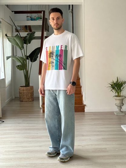 Summer Retro Beach Paradise Premium Oversized T-Shirt