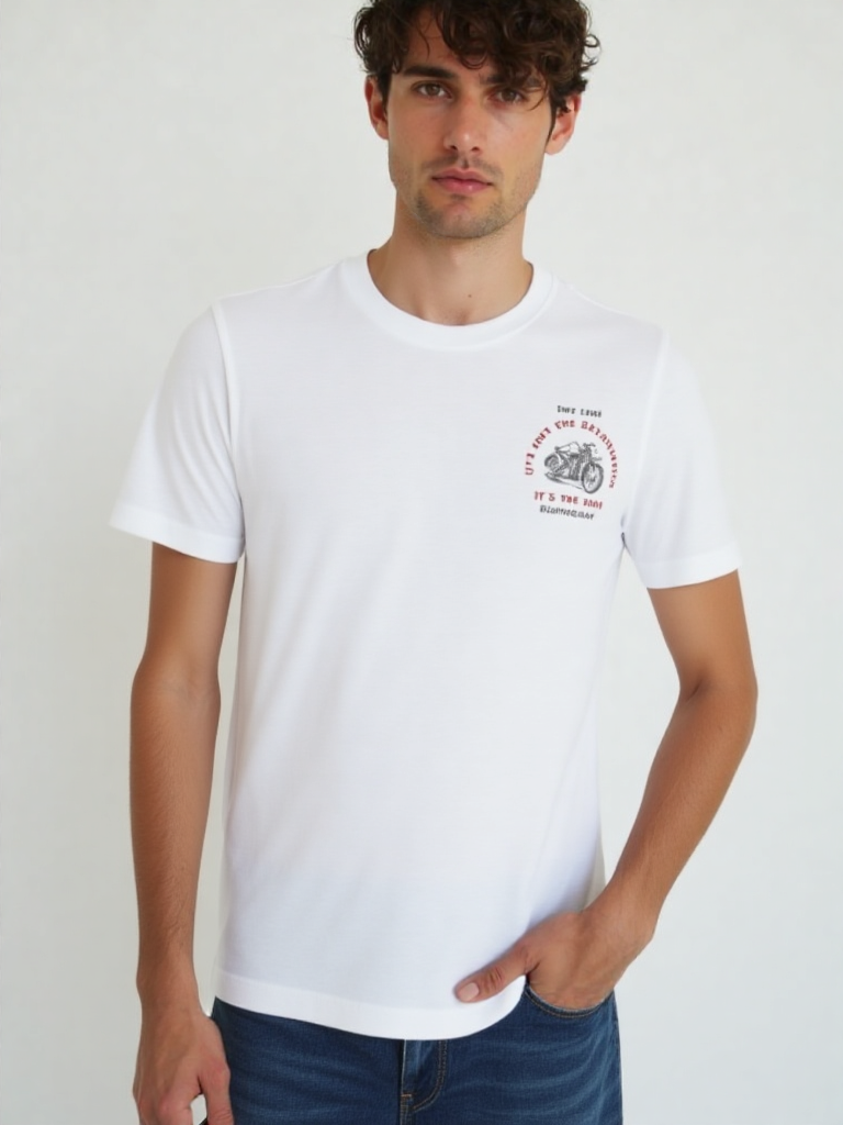 GenZudio “It’s Not the Destination, It’s the Ride” Minimal Biker Graphic Men’s T-Shirt – White