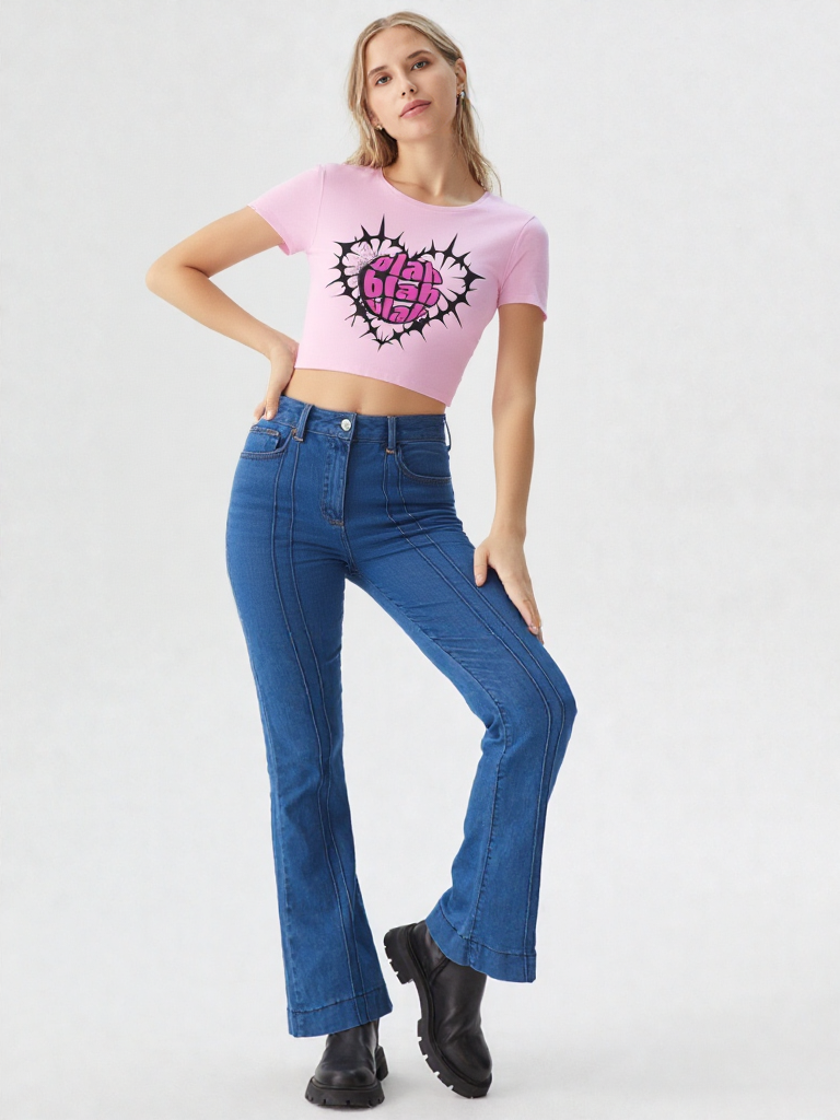 GenZudio “Blah Blah Heart” Funky Graphic Women’s Crop Top