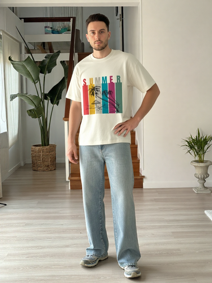 Summer Retro Beach Paradise Premium Oversized T-Shirt