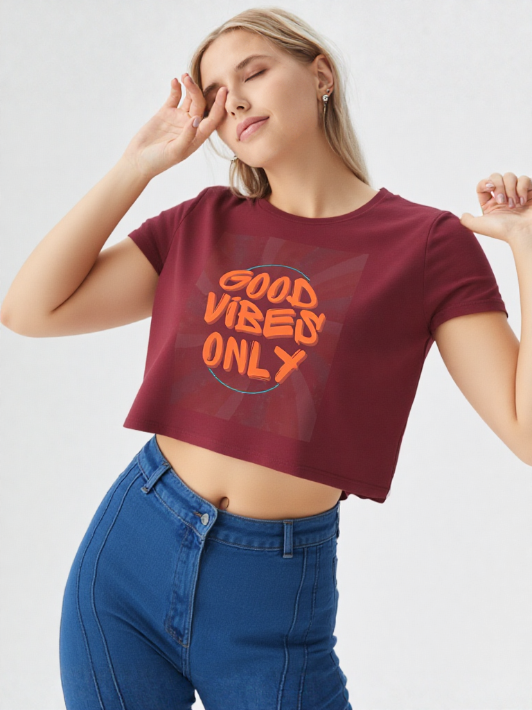 GenZudio “Good Vibes Only” Women’s Crop Top – Street Style Graphic Tee